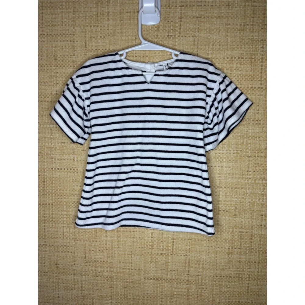 Janie and Jack Kids Navy White Striped Terry Cloth Flutter Sleeve Top 12-18M